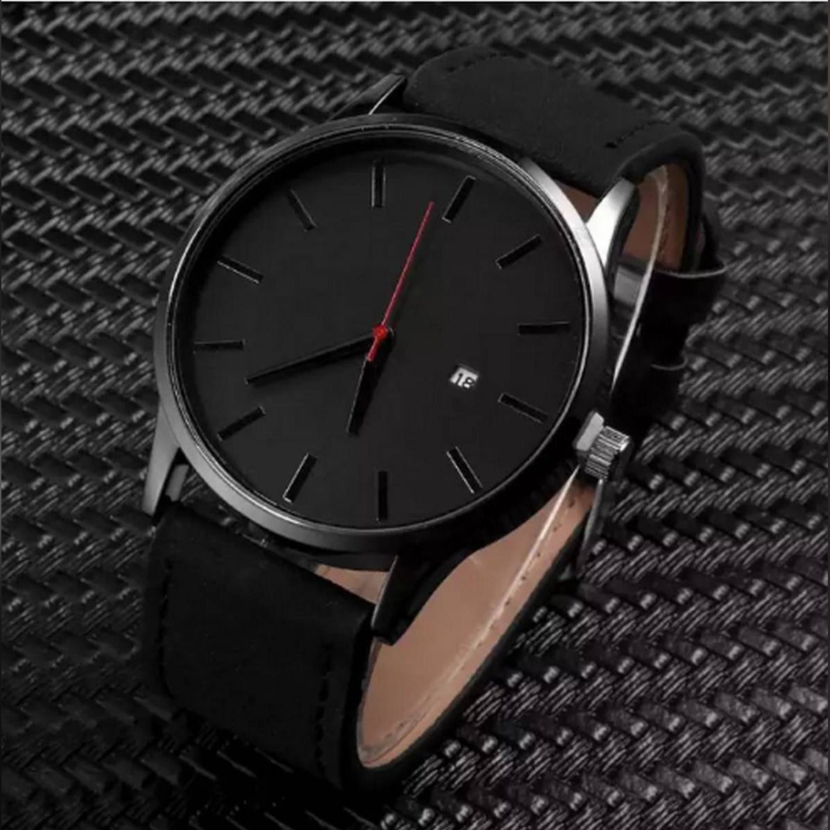 Analog Date Leather Men Wrist Watch - Black For Gents Watch With Box